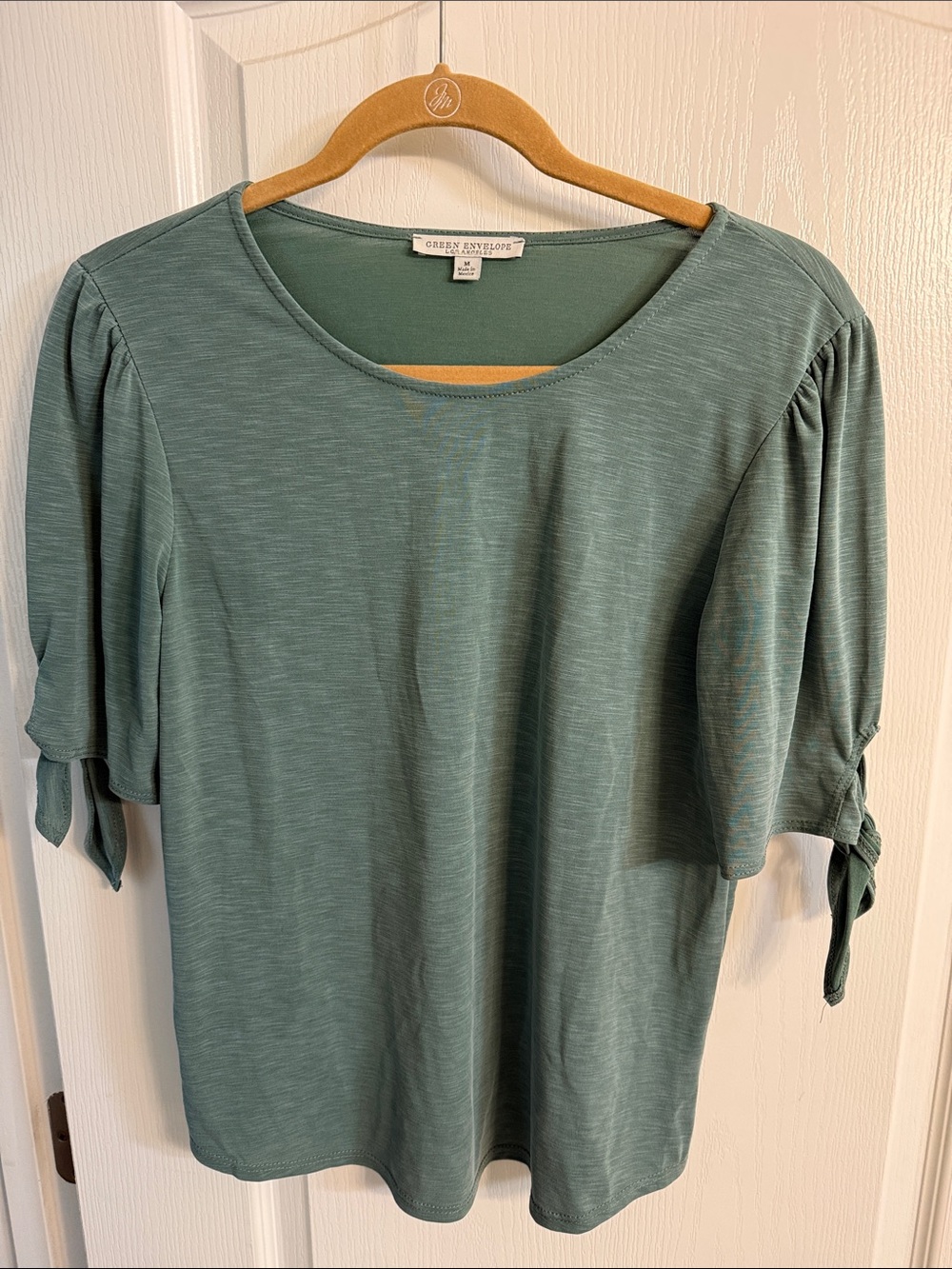 Green Envelope Sage Tie-Sleeve Scoop Neck Top